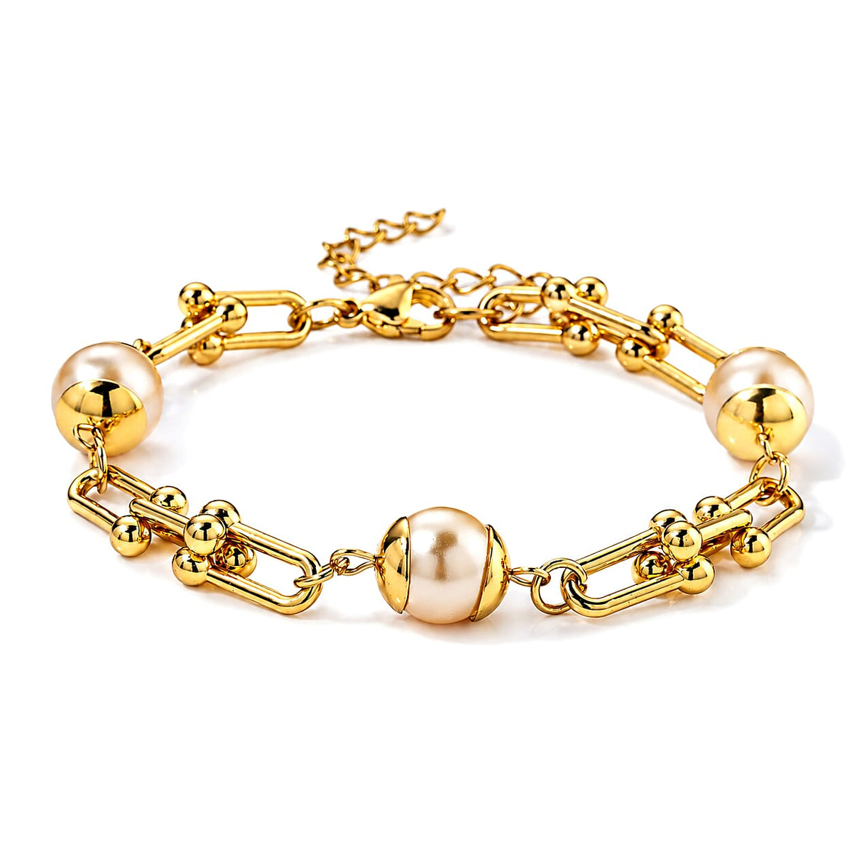 White Shell Pearl Bracelet in Stainless Steel (7.5-9.5In)