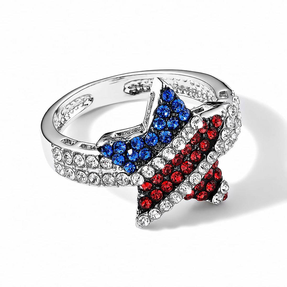 Multi Color Austrian Crystal Star Ring in Silvertone (Size 10.0)