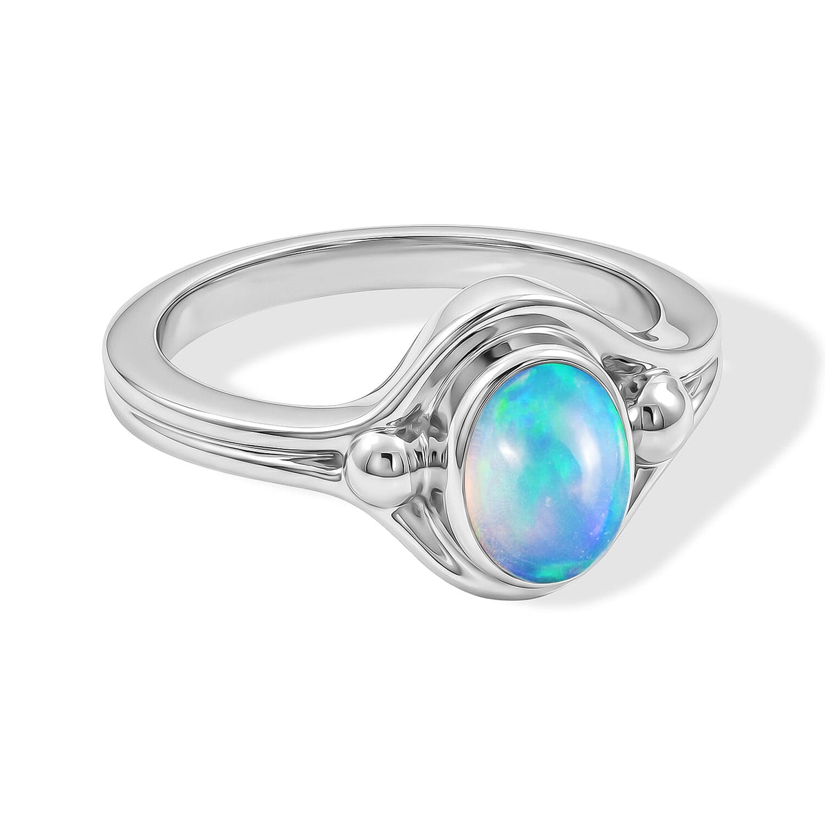 Opal 0.65 ctw Oval Solitaire Ring in Sterling Silver (Size 6.0)
