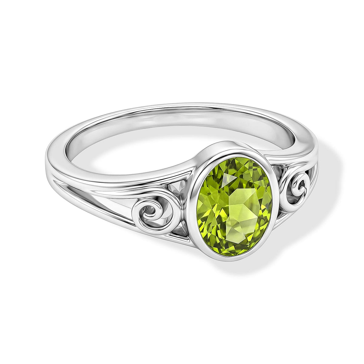 Peridot 1.30 ctw Oval Solitaire Ring in Sterling Silver (Size 8.0)
