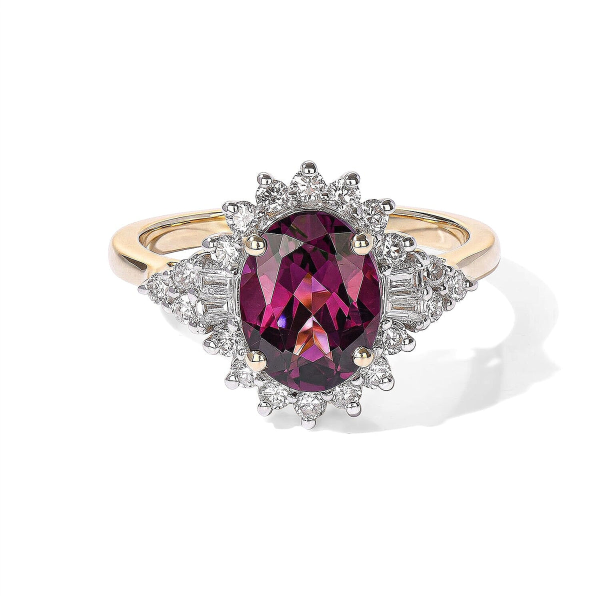 Certified and Appraised 10K Yellow Gold AAA Radiant Ember Garnet, Luxuriant Lab Grown Diamond (G-H SI) (0.45 cts) Ring (Size 10.0) 2.70 ctw