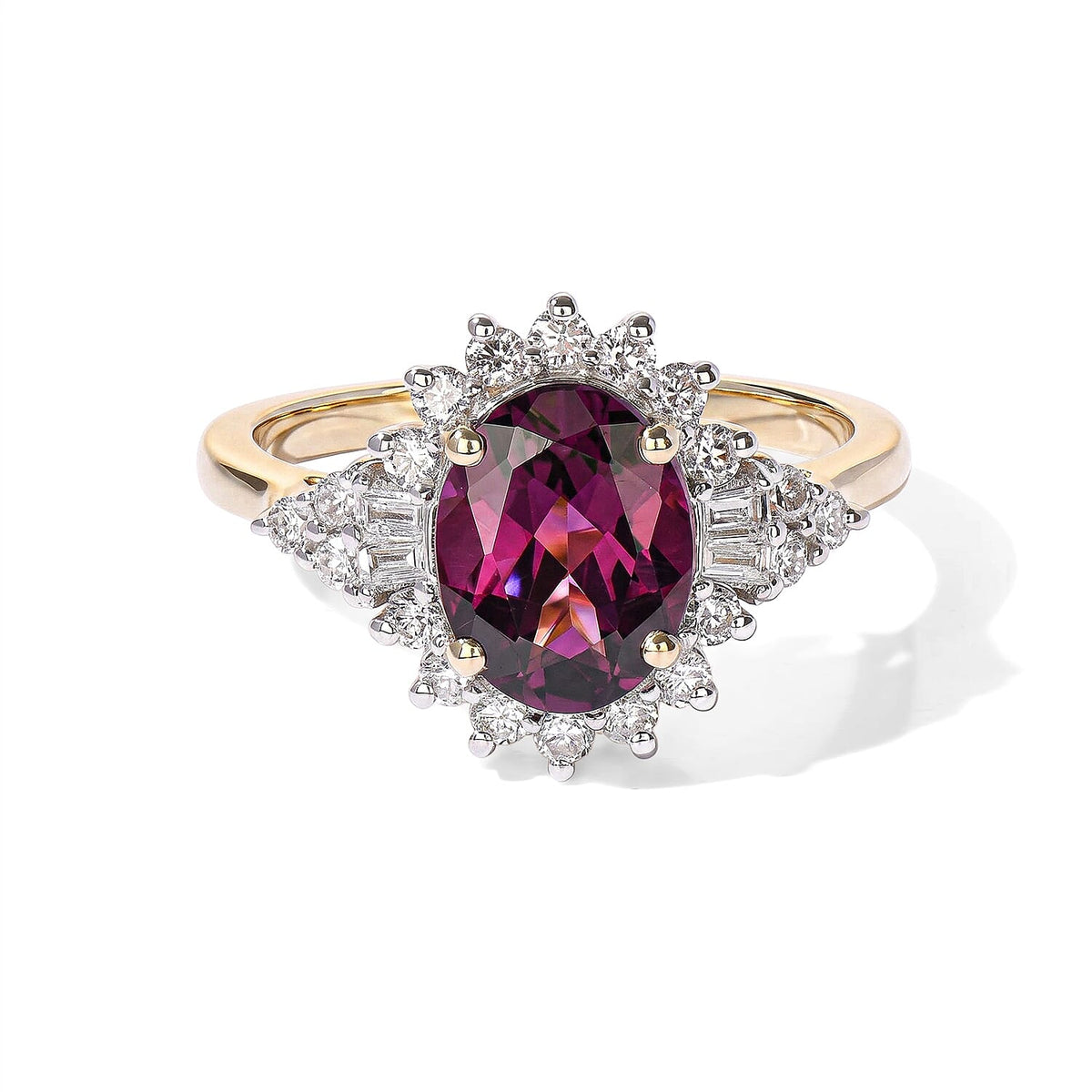 Certified and Appraised 10K Yellow Gold AAA Radiant Ember Garnet, Luxuriant Lab Grown Diamond (G-H SI) (0.45 cts) Ring (Size 10.0) 2.70 ctw