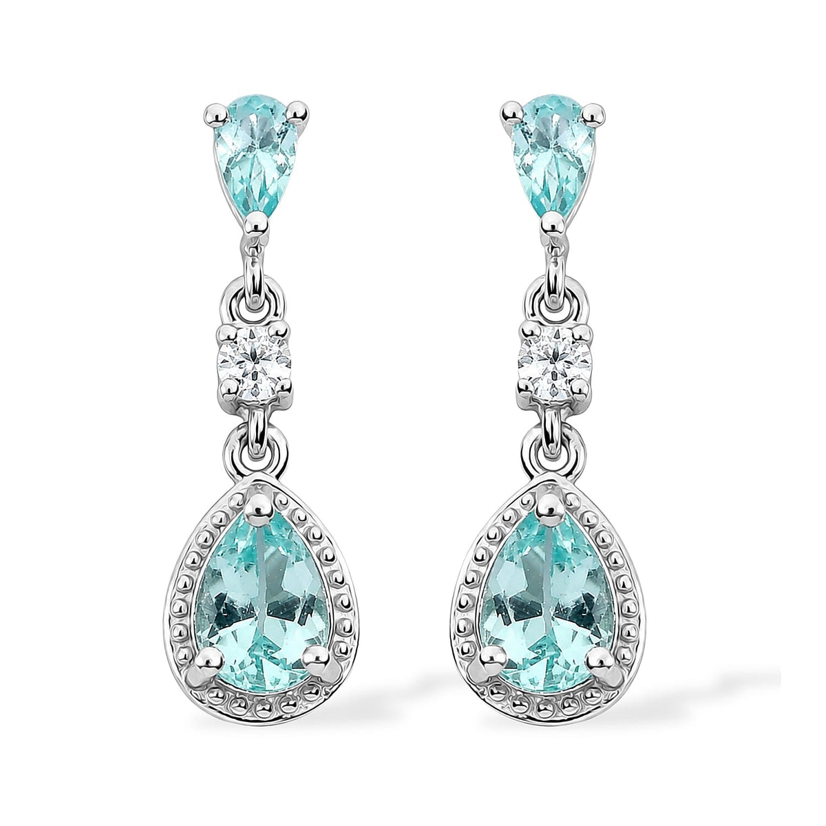 D''Joy Mint Apatite and Moissanite 1.15 ctw Dangling Earrings in Rhodium Over Sterling Silver