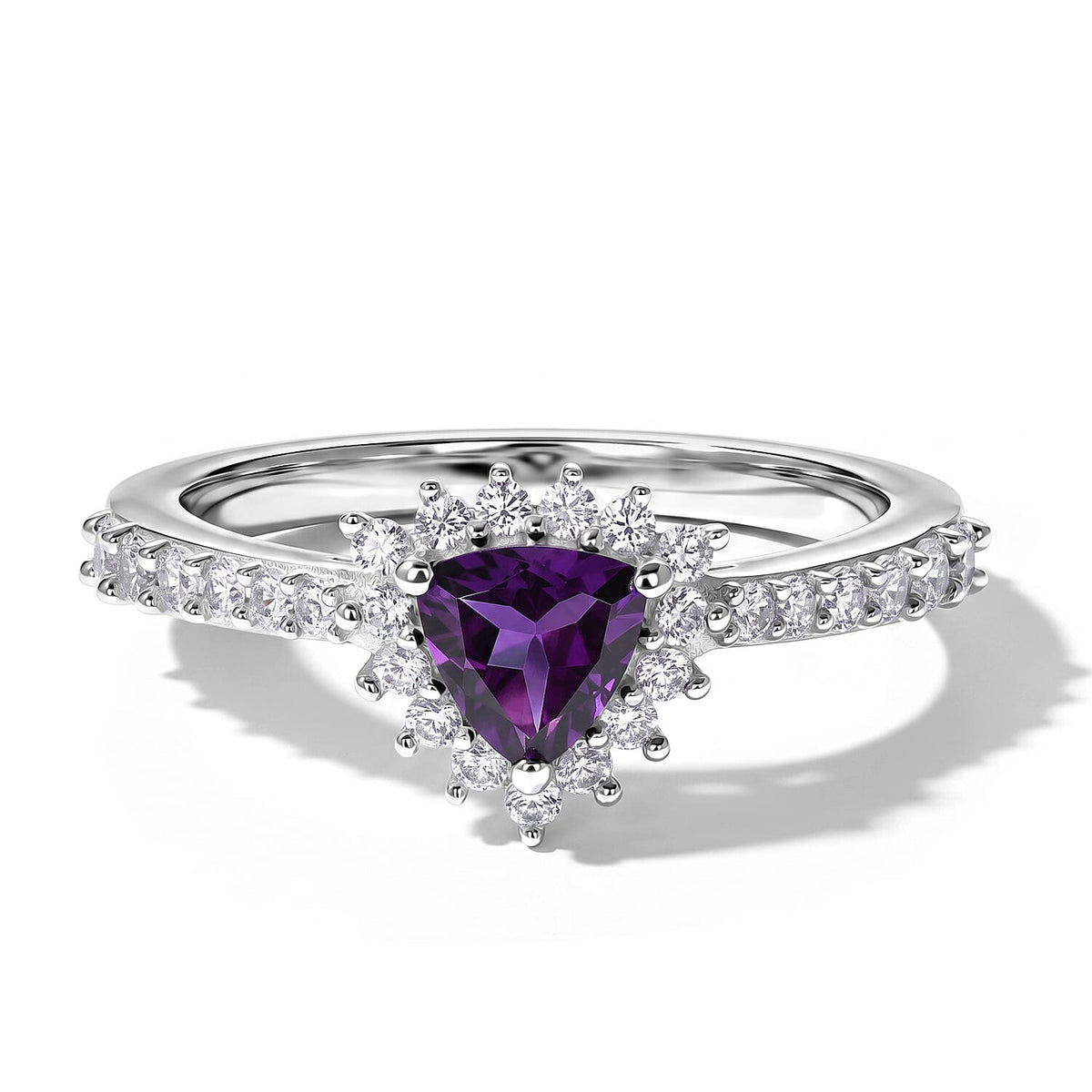 D''Joy Bolivian Amethyst and White Zircon 1.00 ctw Ring in Rhodium Over Sterling Silver (Size 10.0)