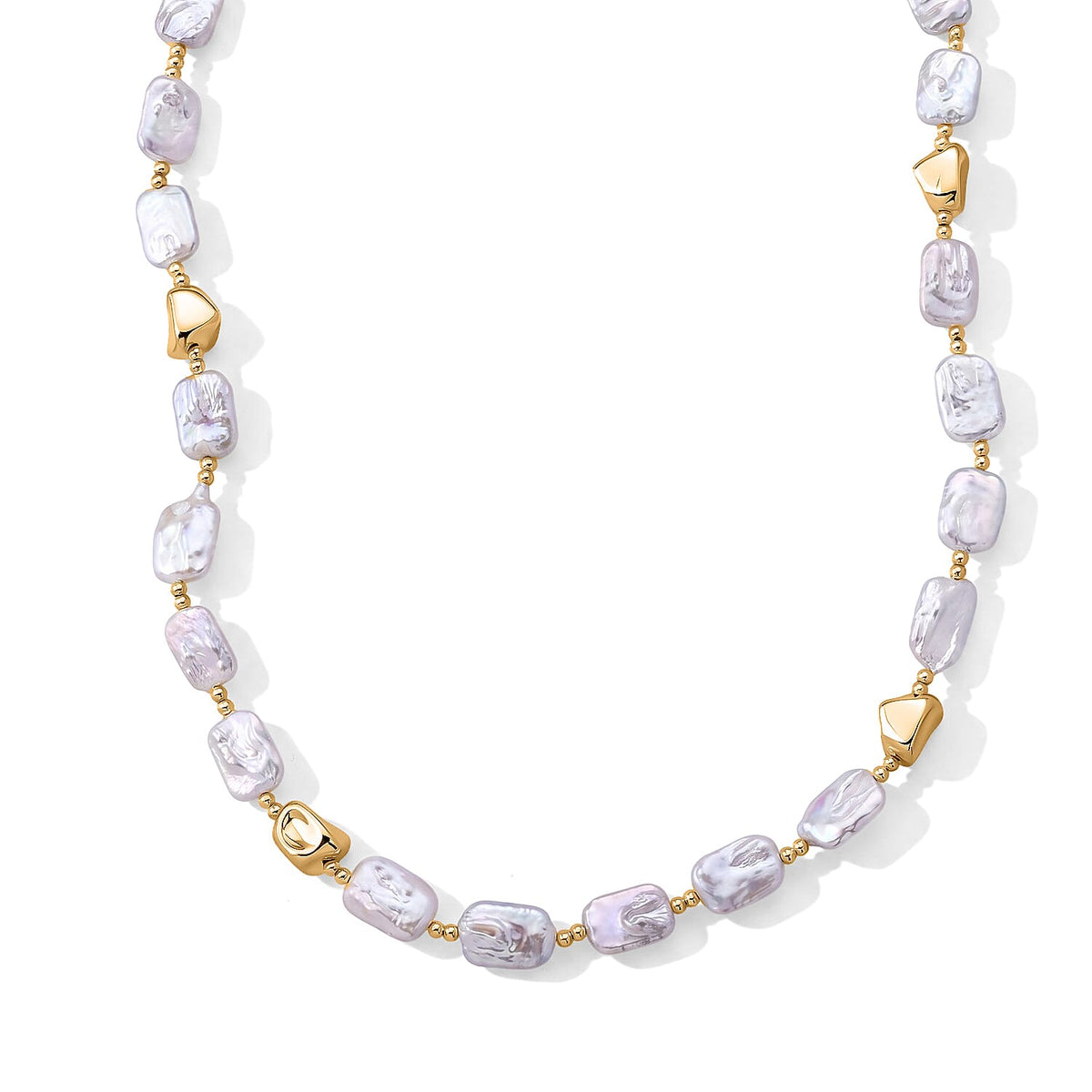 White Keshi Pearl Necklace (20 Inches) in Silvertone