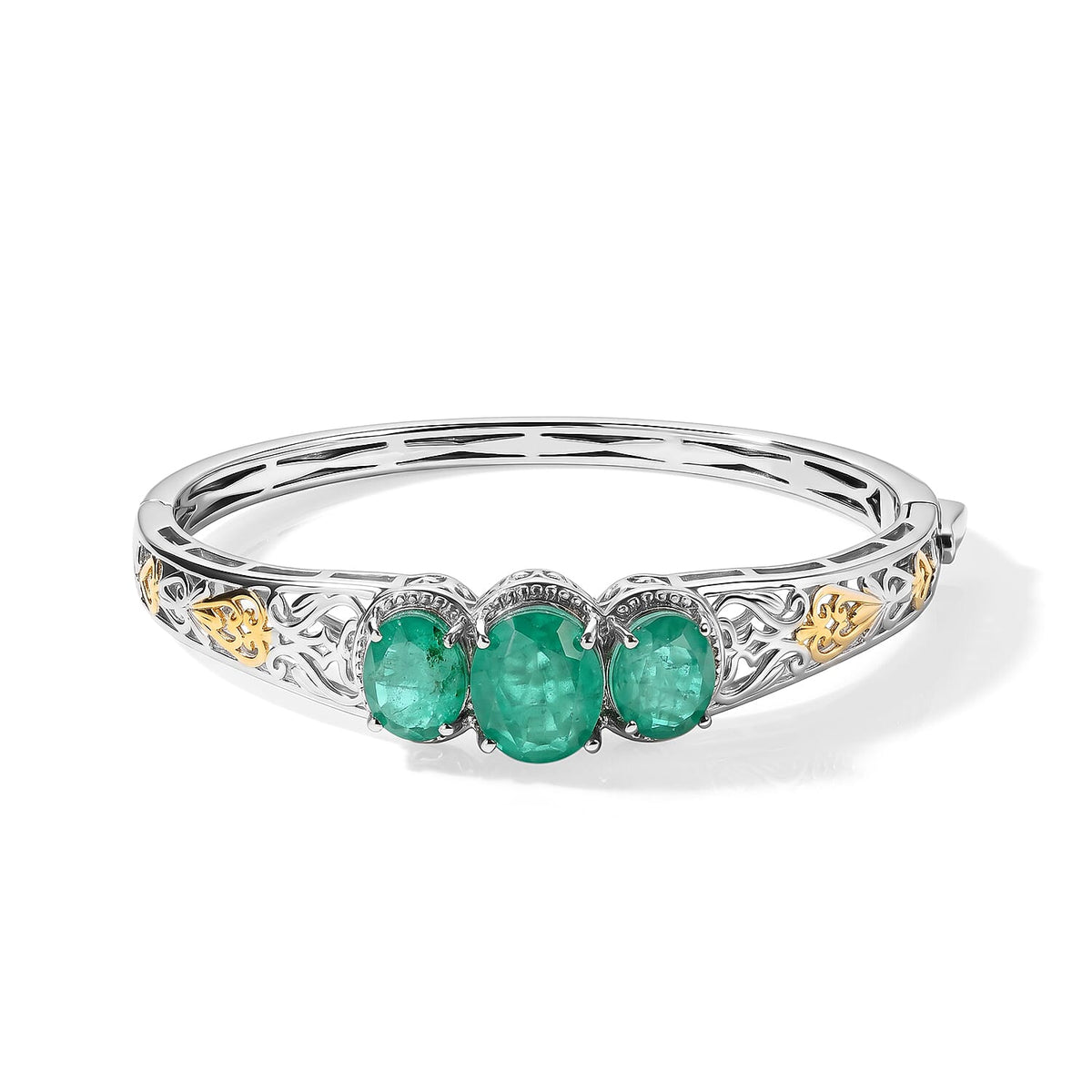 EverTrue Emeraldine Triplet Quartz Full Bangle in 18K YG Plated and Platinum Bond 11.51 ctw