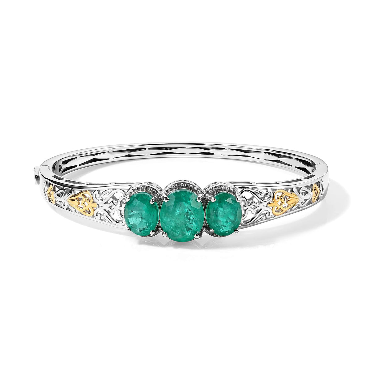 EverTrue Emeraldine Triplet Quartz Full Bangle in 18K YG Plated and Platinum Bond 11.51 ctw
