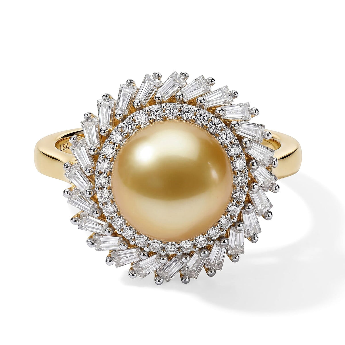 D''Joy Premium South Sea Pearl 10mm,Moissanite Halo Ring in 18K Vermeil YG Over Sterling Silver (Size 10.0) 1.50 ctw