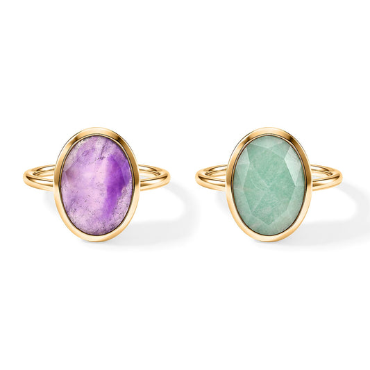 Amethyst and Amazonite Set of 2 Ring in Goldtone (Size 7.0) 7.9ctw