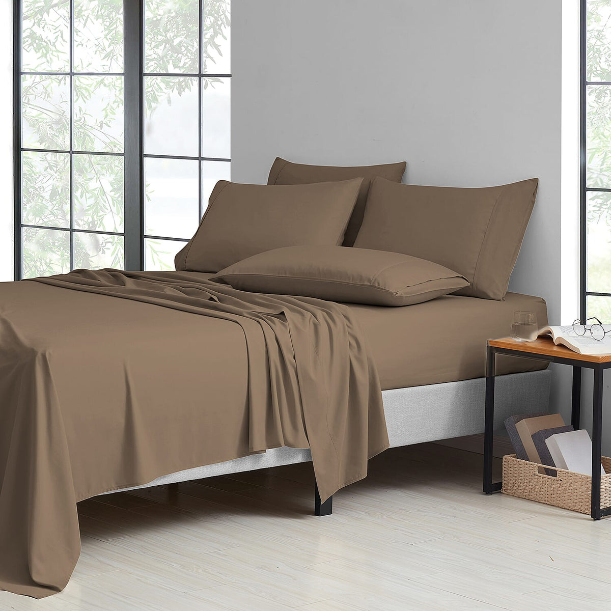 Bibb Home 6-Piece Chocolate Bamboo Sheet Set -Full