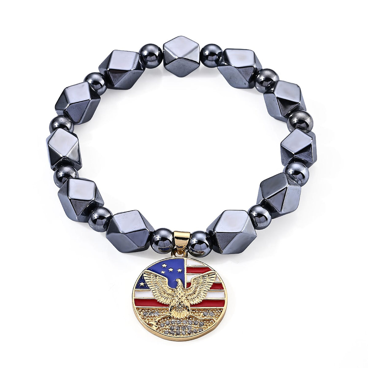 Terahertz and White Crystal Beaded Stretch Bracelet 80.00 ctw