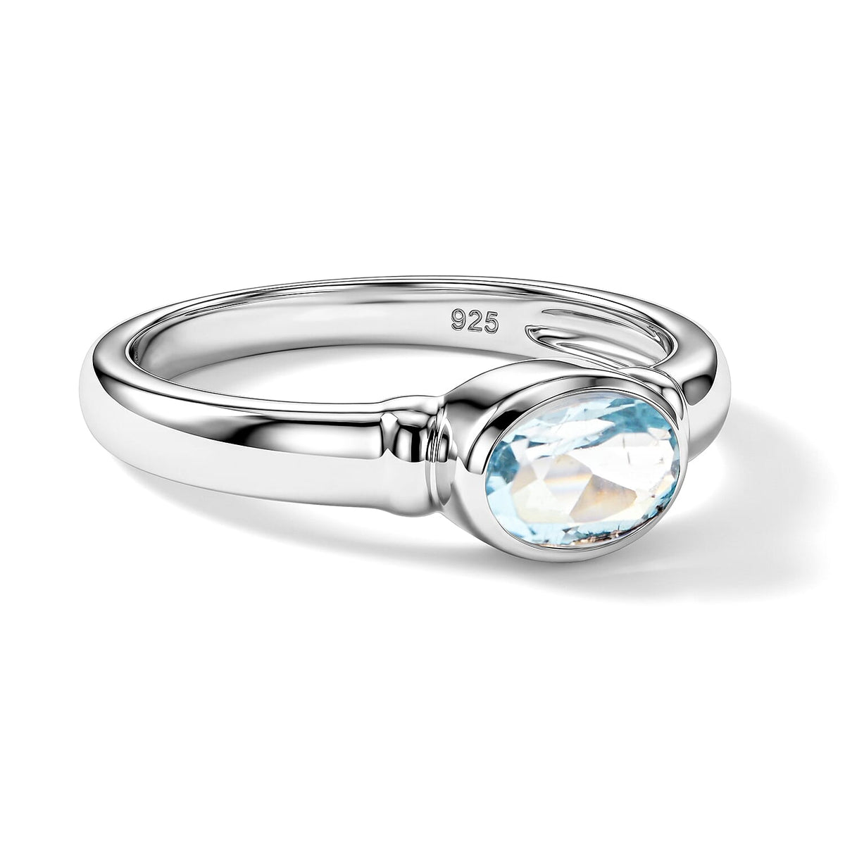 Aquamarine 0.55 ctw Oval East West Solitaire Ring in Sterling Silver (Size 8.0)