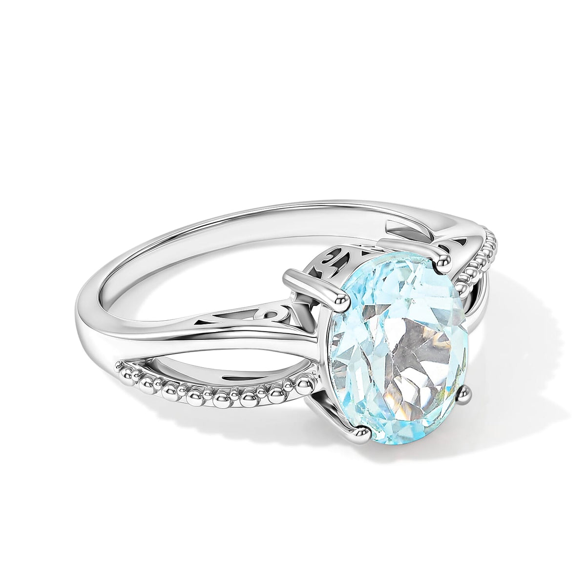 Simulated Blue Diamond Oval Solitaire Ring in Sterling Silver (Size 7.0) 2.00 ctw