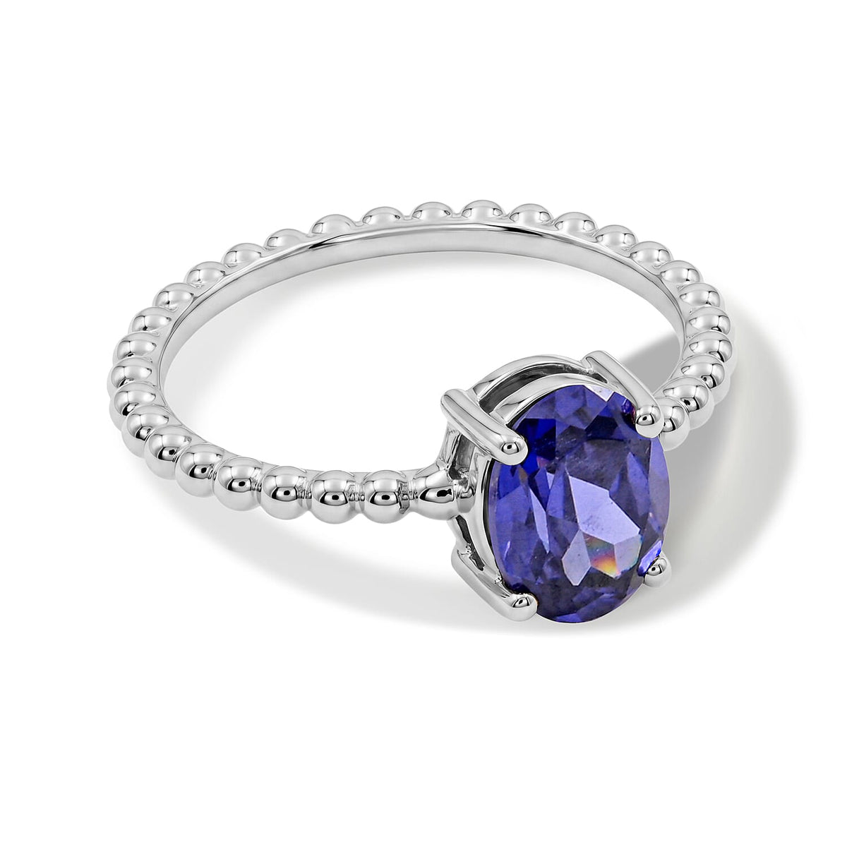 Simulated Blue Diamond Oval Solitaire Ring in Sterling Silver (Size 6.5) 2.06 ctw