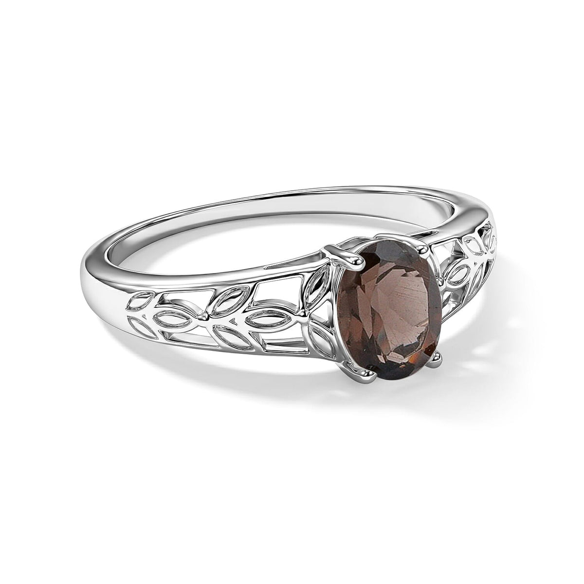 Smoky Quartz 0.80 ctw Oval Solitaire Ring in Sterling Silver (Size 8.0)