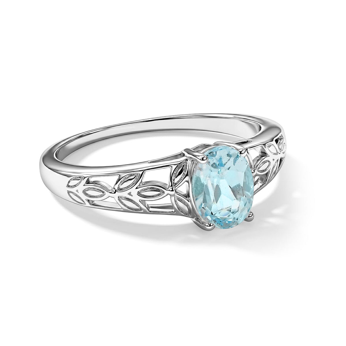 Aquamarine 0.80 ctw Oval Solitaire Ring in Sterling Silver (Size 7.0)