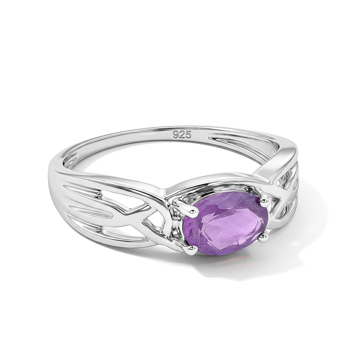 Amethyst 0.80 ctw Oval East West Solitaire Ring in Sterling Silver (Size 8.0)