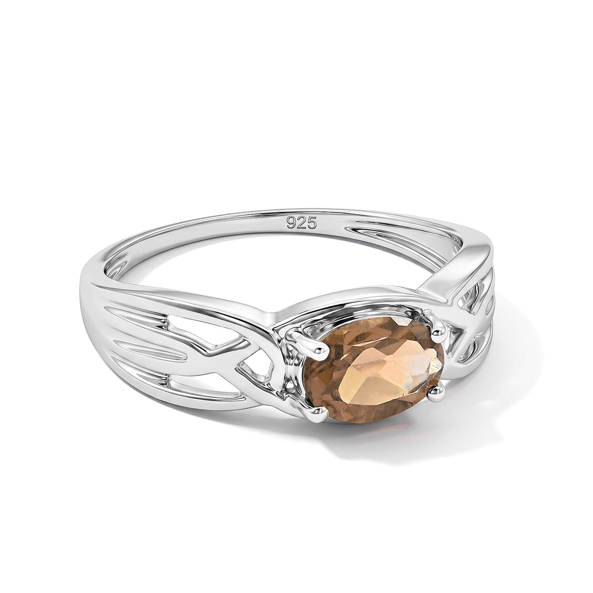 Smoky Quartz 0.80 ctw Oval East West Solitaire Ring in Sterling Silver (Size 8.0)