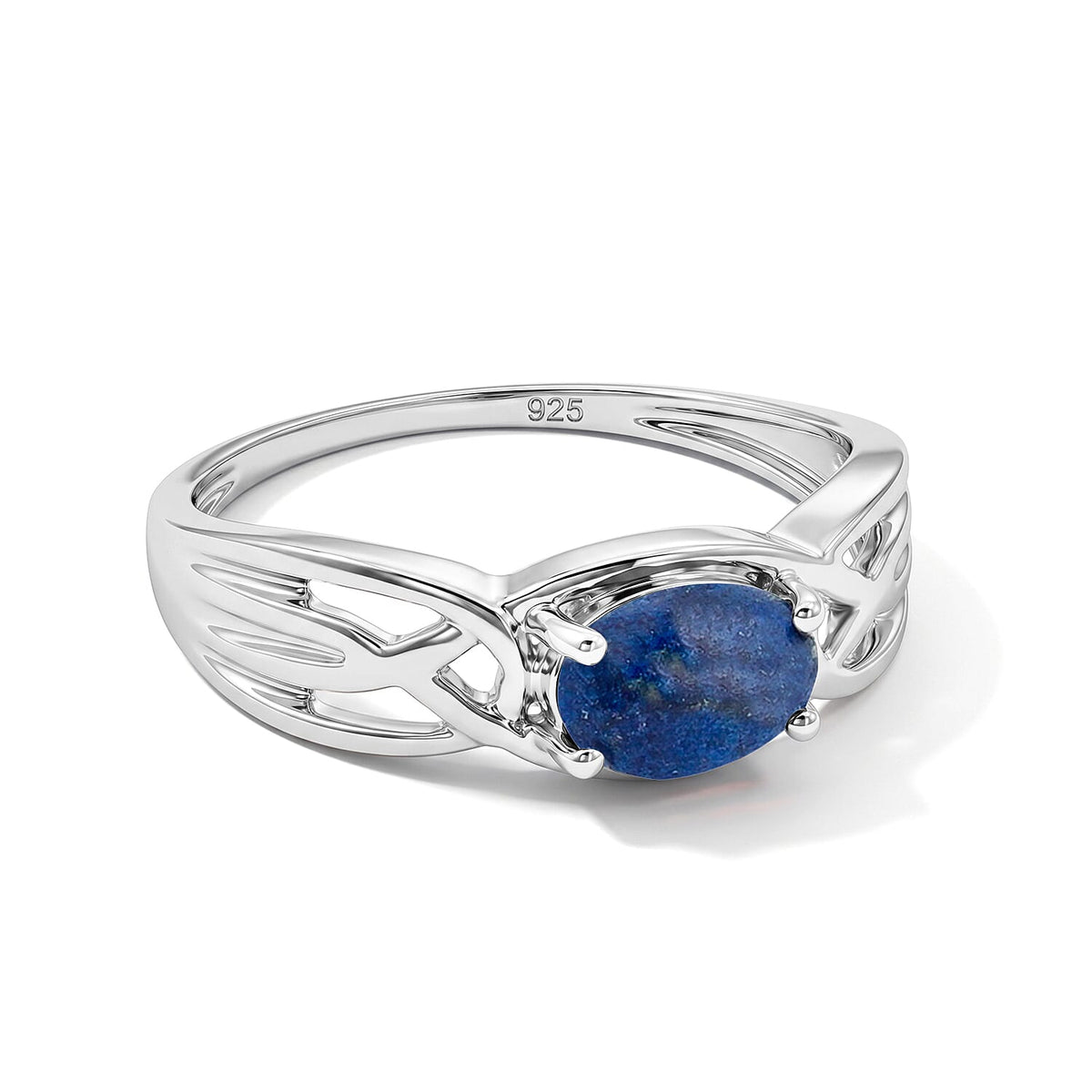 Lapis Lazuli 0.80 ctw Oval East West Solitaire Ring in Sterling Silver (Size 8.0)