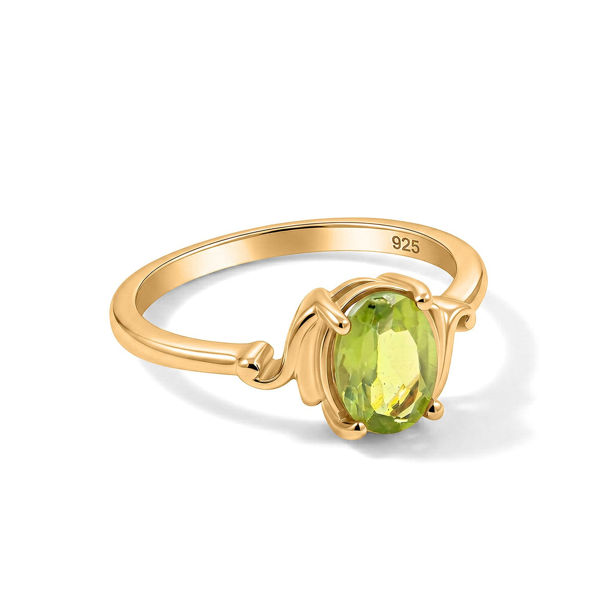 Peridot 0.80 ctw Oval Solitaire Ring in 14K YG Over Sterling Silver (Size 5.5)