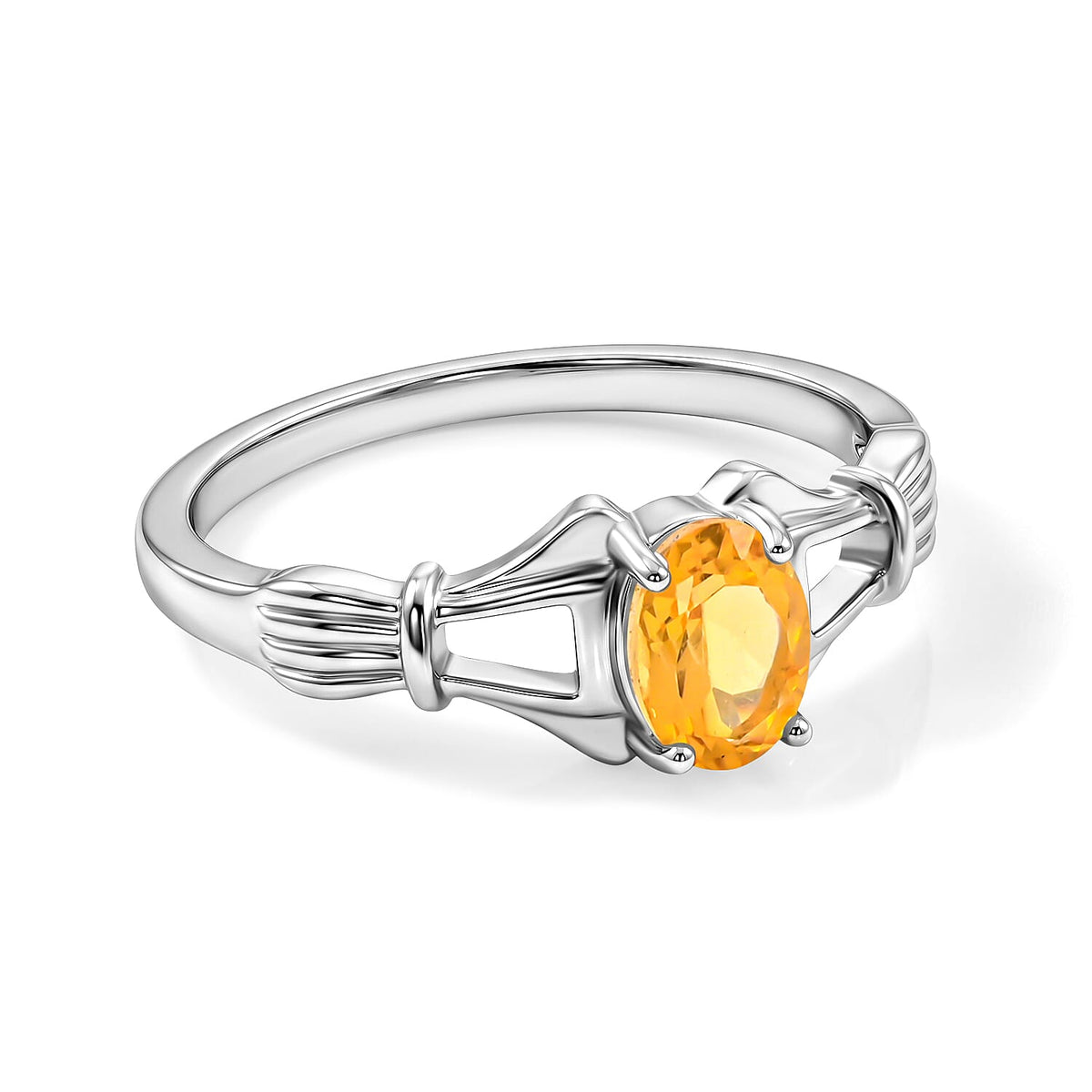 Simulated Yellow Diamond Oval Solitaire Ring in Sterling Silver (Size 8.0)