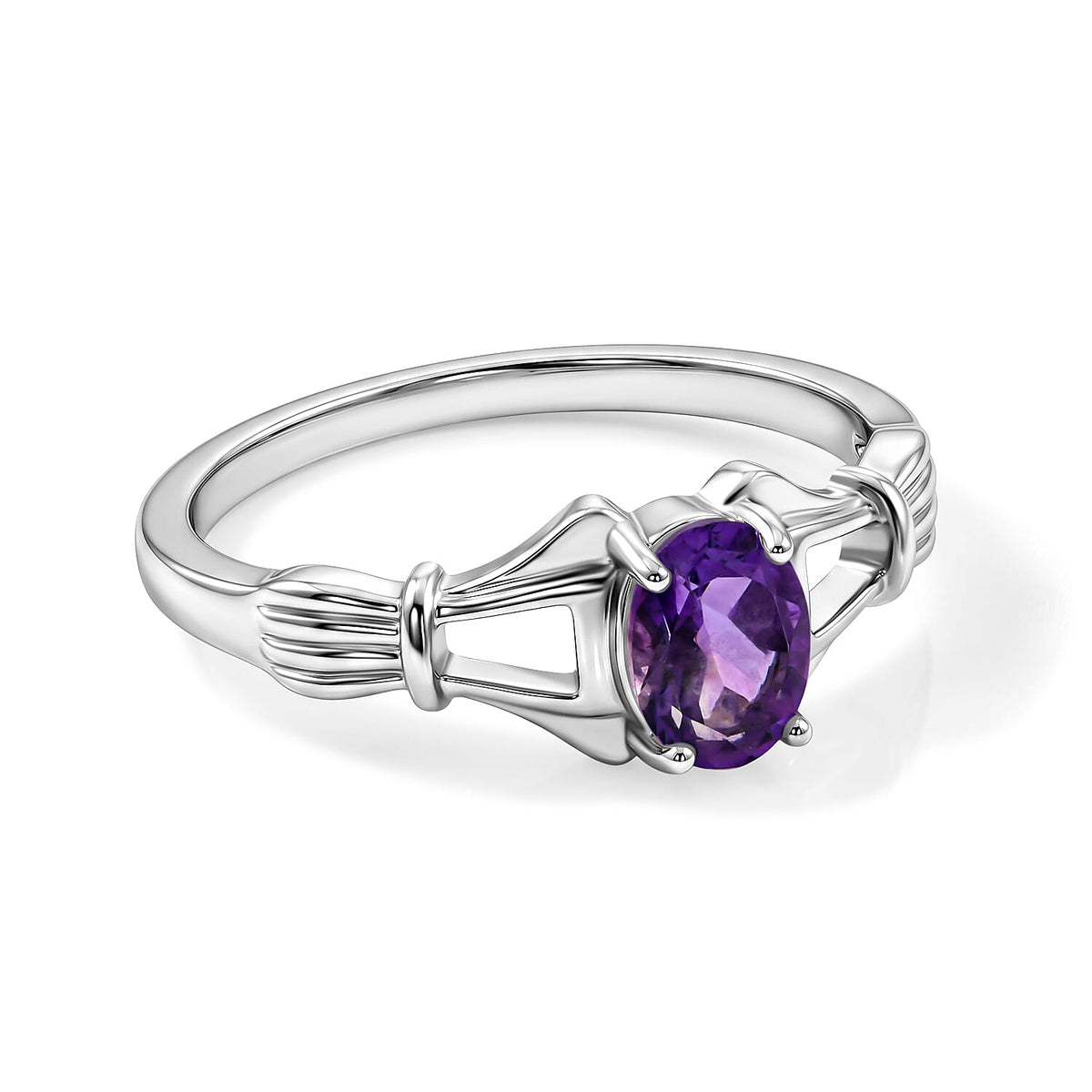 Amethyst 0.80 ctw Oval Solitair Ring in Sterling Silver (Size 7.0)