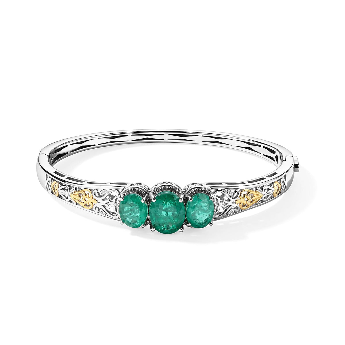 EverTrue Emeraldine Triplet Quartz Full Bangle in 18K YG Plated and Platinum Bond 11.51 ctw