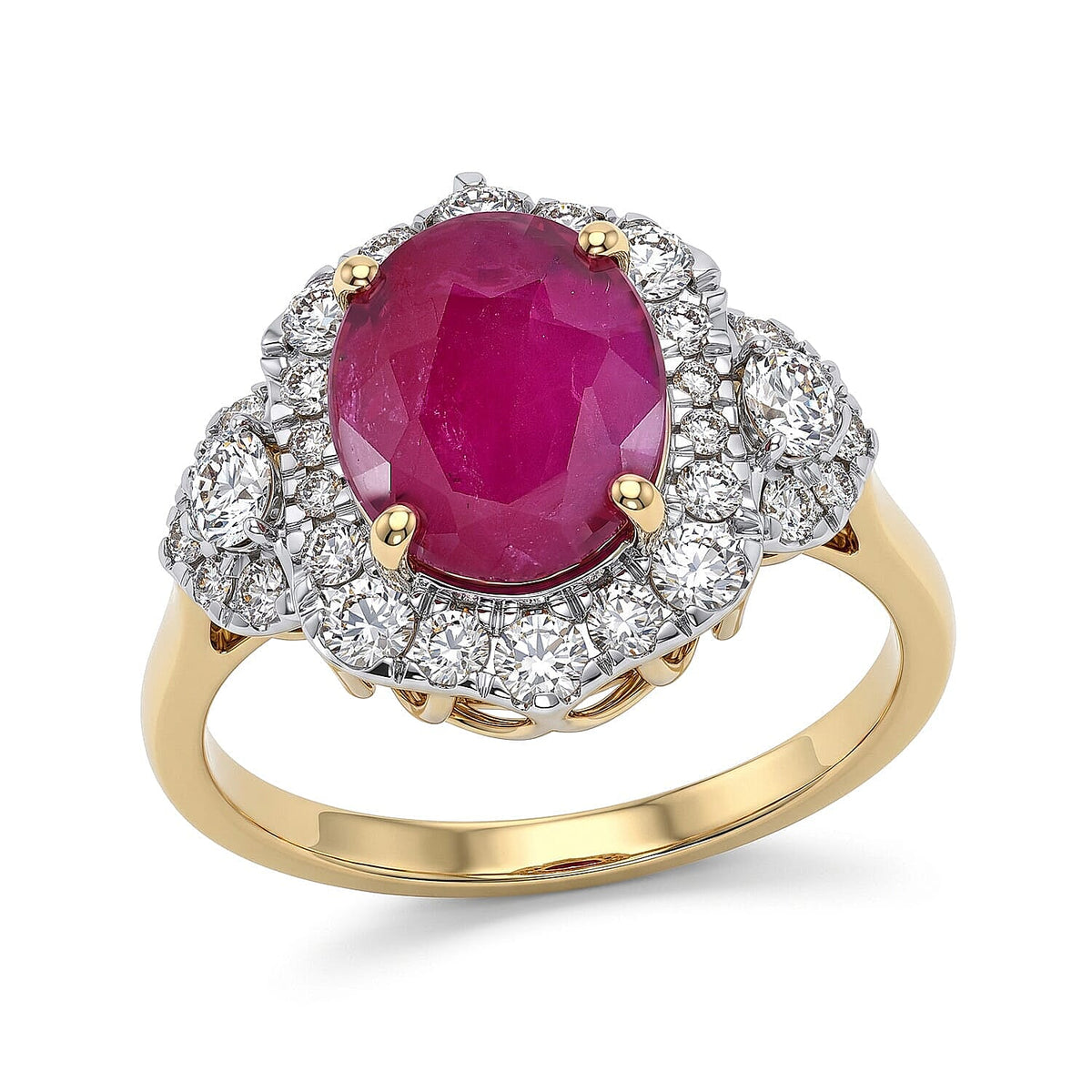 Certified and Appraised 10K Yellow Gold AAA Ruby, Luxuriant Lab Grown Diamond (G-H, SI) Ring (Size 6.0) 4.80 ctw
