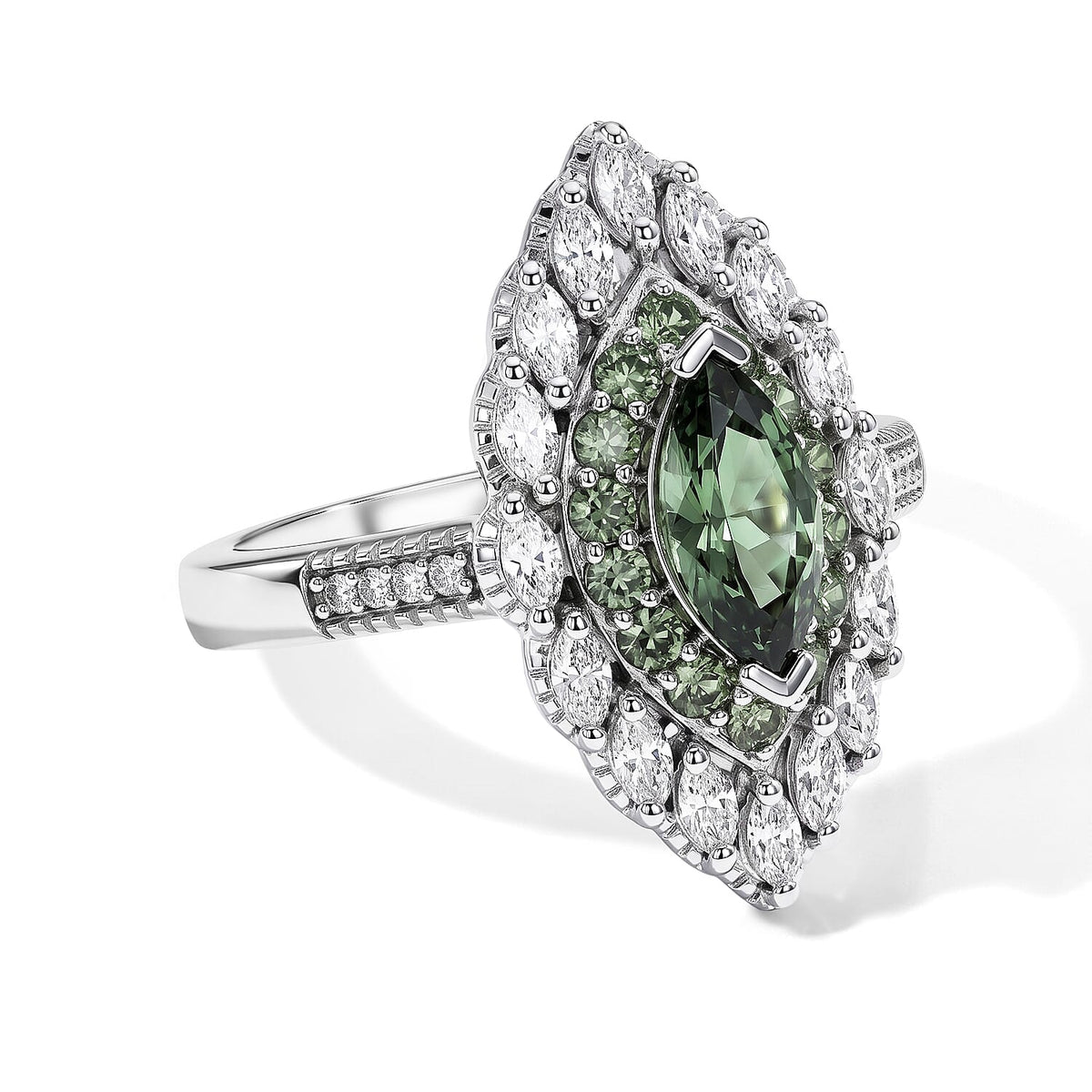 D''Joy Premium Natural Green Apatite, Moissanite Ring in Rhodium Over Sterling Silver (Size 7.0) 1.30 ctw