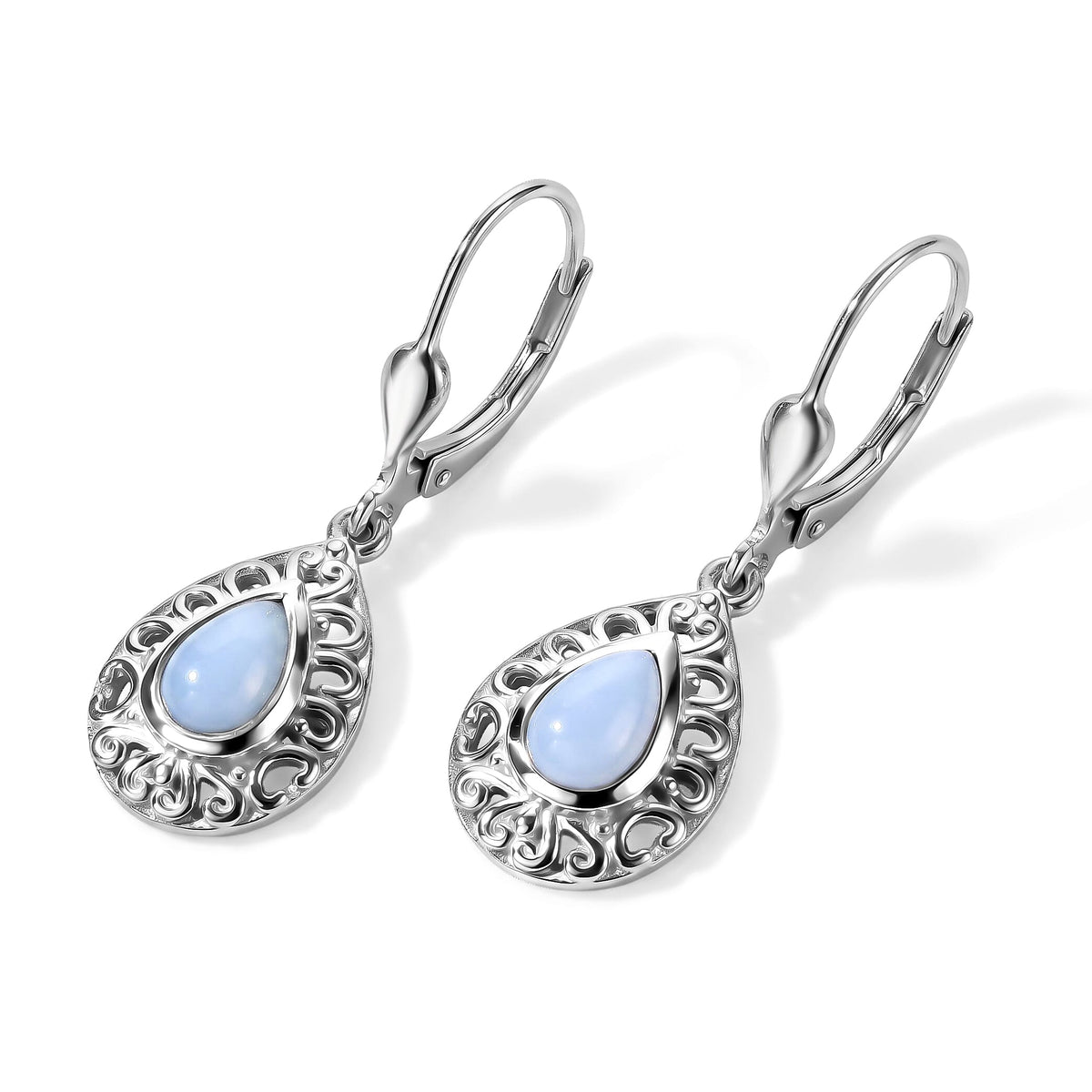 D''Joy Oregon Blue Opal 0.70 ctw Earrings in Rhodium Over Sterling Silver