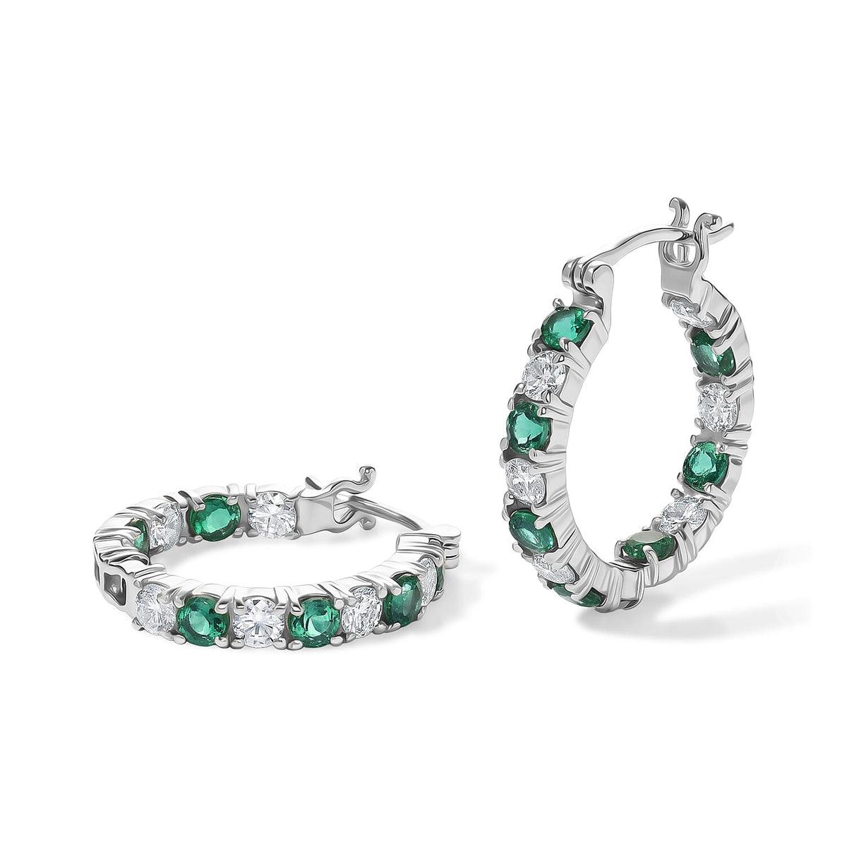EverTrue Lab Grown Ruby and Moissanite 3.80 ctw Hoop Earrings in Platinum Bond