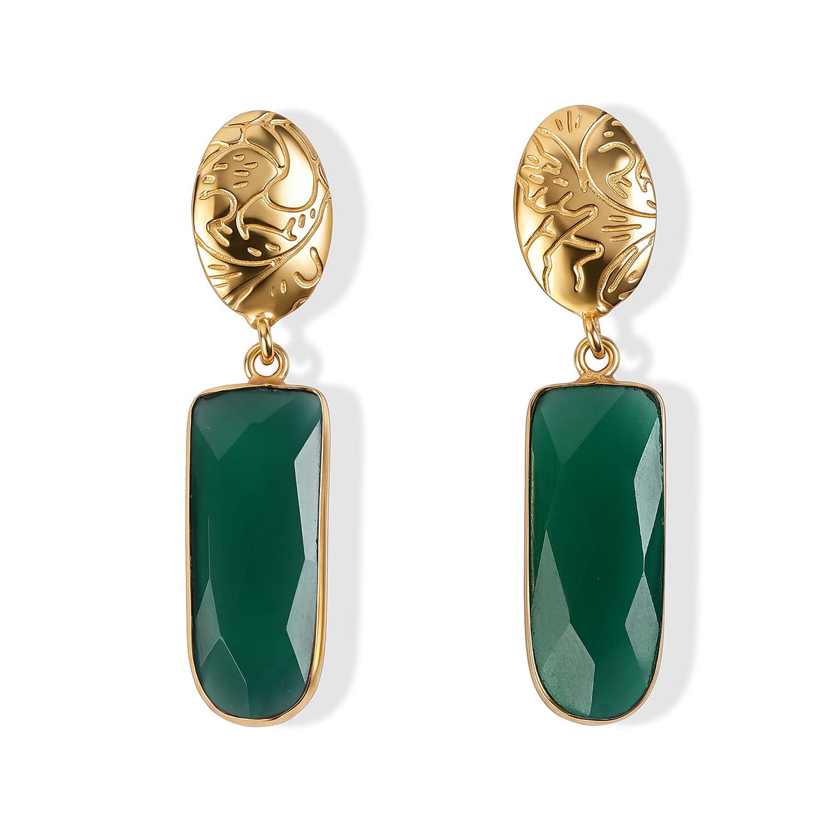 Green Onyx Drop Earrings in Goldtone 20ctw