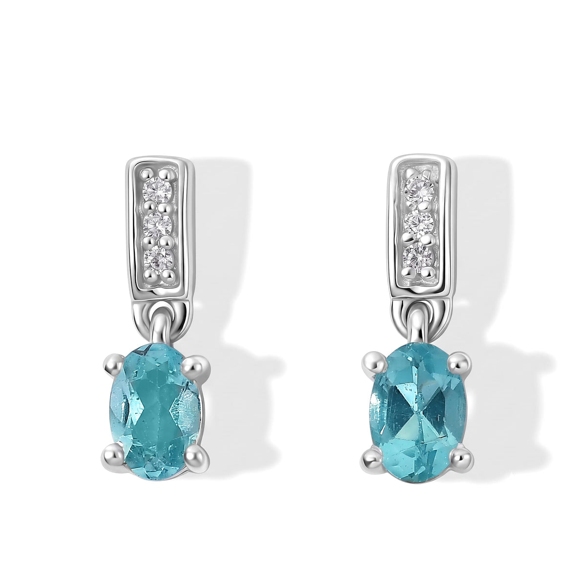 D''Joy Blue Apatite and White Zircon 1.00 ctw Earrings in Rhodium Over Sterling Silver