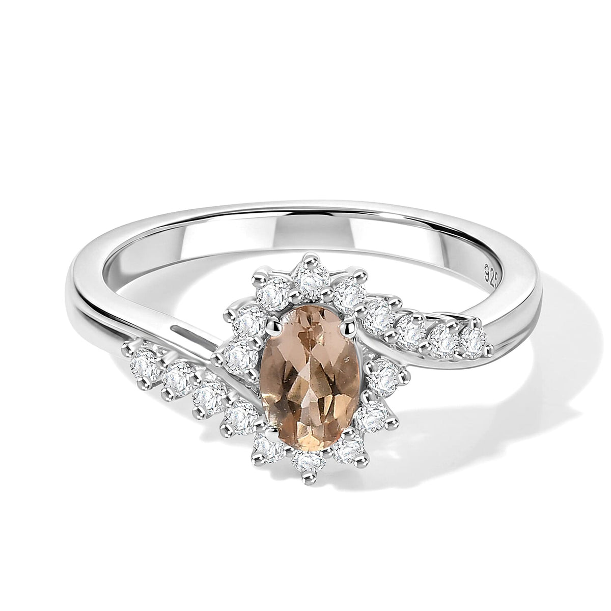 D''Joy Yellow Scapolite and White Zircon 0.85 ctw Ring in Rhodium Over Sterling Silver (Size 10.0)