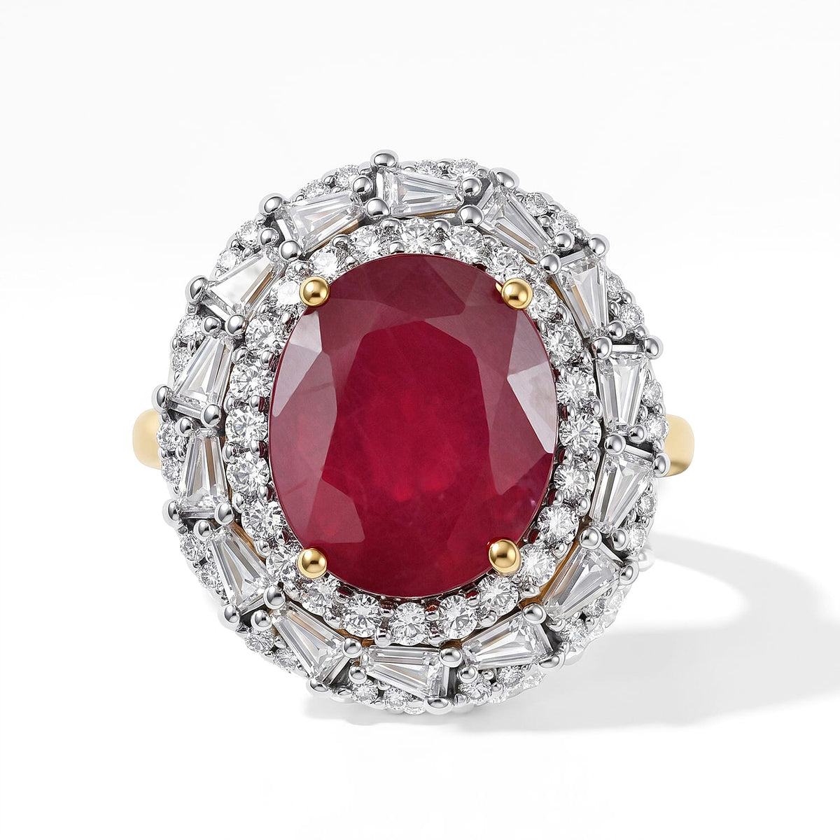 D''Joy Premium Niassa Ruby (FF), Moissanite Ring in 18K Vermeil YG Over Sterling Silver (Size 6.0) 8.25 ctw