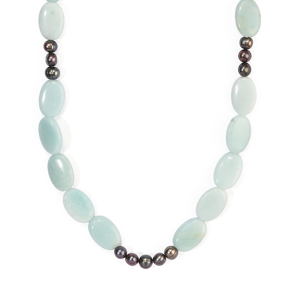 EverTrue Amazonite 170.00 ctw and Peacock Pearl (D) Necklace in Platinum Bond Stainless Steel 18-19 Inches