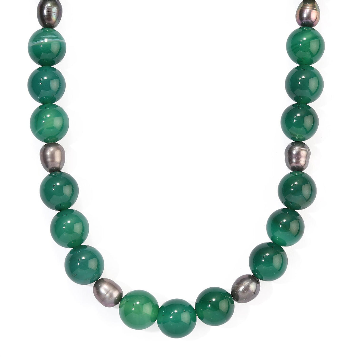 EverTrue Green Agate 250.00 ctw and Peacock Pearl (D) Necklace in Platinum Bond 18-19 Inches