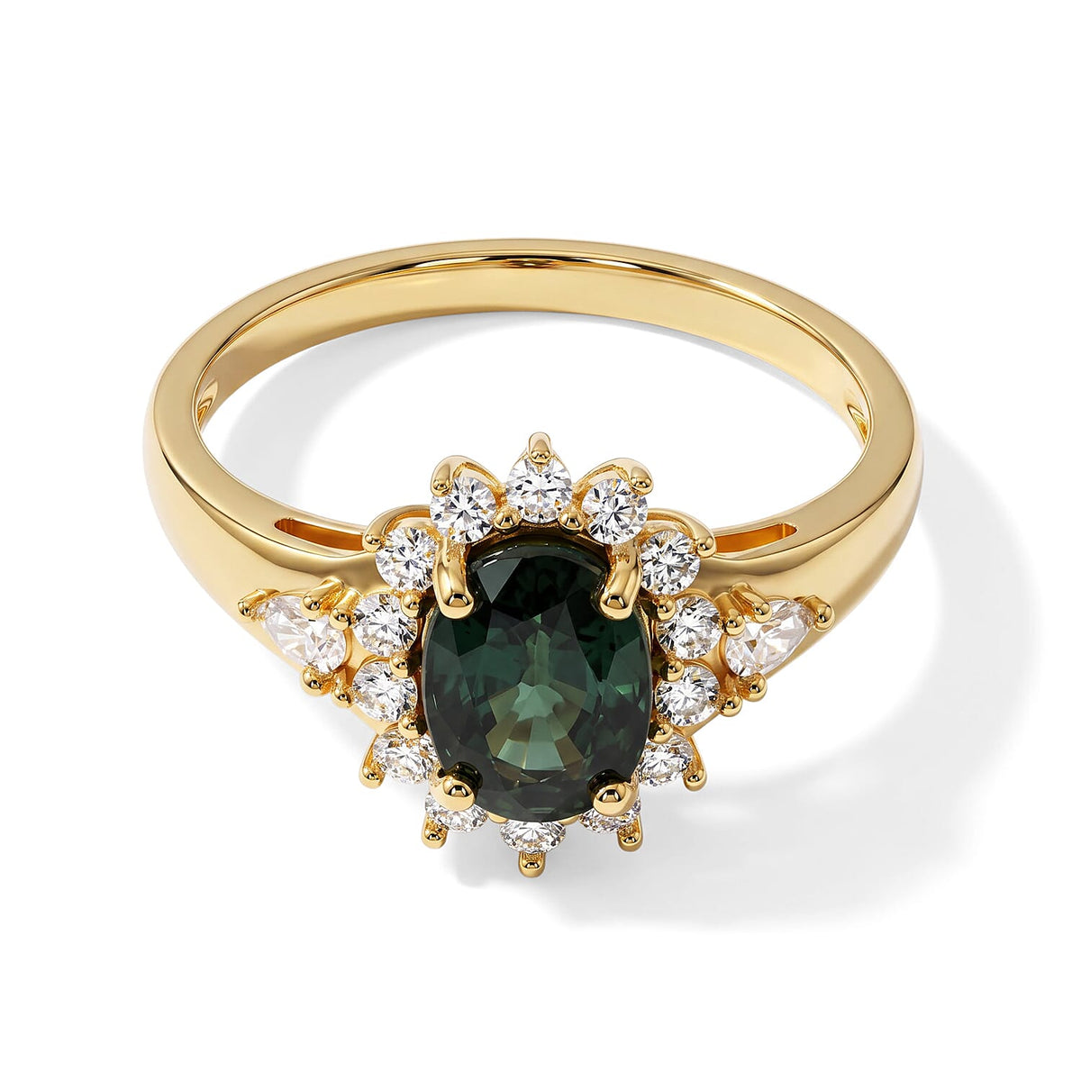 D''Joy Premium Green Sapphire and Moissanite 2.30 ctw Ring in 18K Vermeil Yellow Gold Over Sterling Silver (Size 10.0)