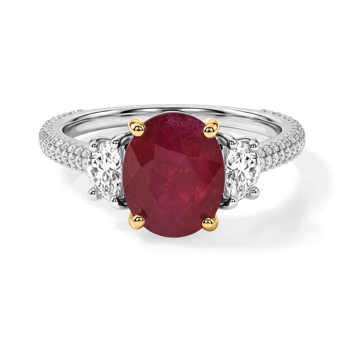 D''Joy AAA African Ruby, Moissanite Ring in Rhodium Over Sterling Silver (Size 10.0) 5.00 ctw