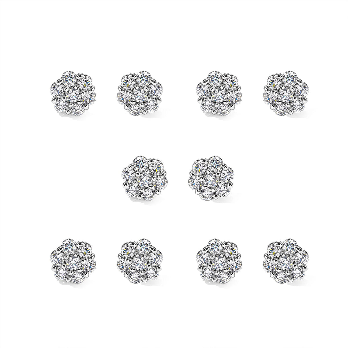 Simulated Diamond Set of 5 Stud Earrings in Silvertone 5ctw