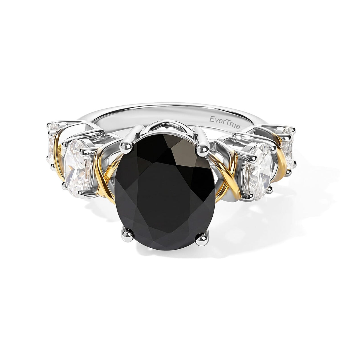 EverTrue Premium Black Spinel and Moissanite 7.35 ctw Ring in 18K YG Plated and Platinum Bond (Size 10.0)