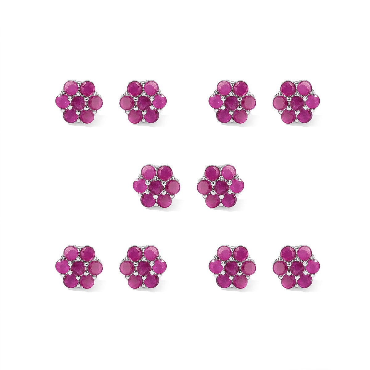 Simulated Diamond Set of 5 Stud Earrings in Silvertone 5ctw