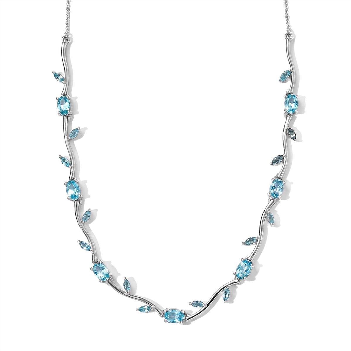 D''Joy Paraiba Apatite 4.10 ctw Necklace (18 Inches) in Rhodium Over Sterling Silver
