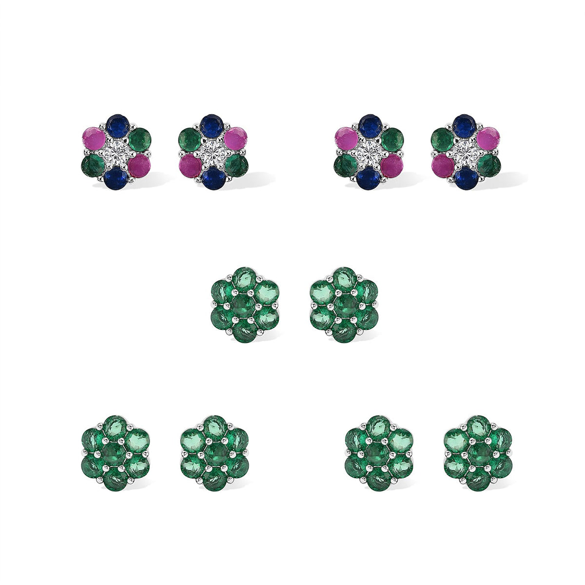 Simulated Diamond Set of 5 Stud Earrings in Silvertone 5ctw