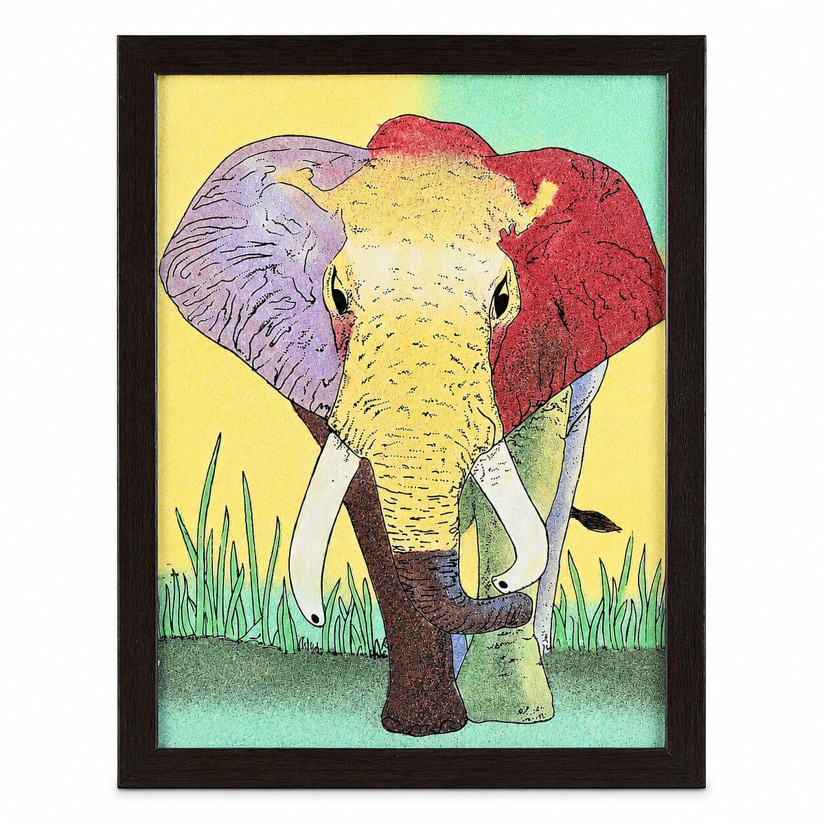 Handcrafted Multi Color Gemstone Elephant Wall Painting