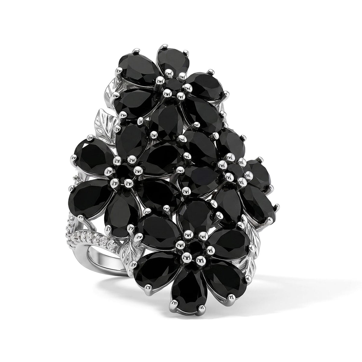 EverTrue Thai Black Spinel and White Zircon 17.60 ctw Ring in Platinum Bond (Size 10.0)