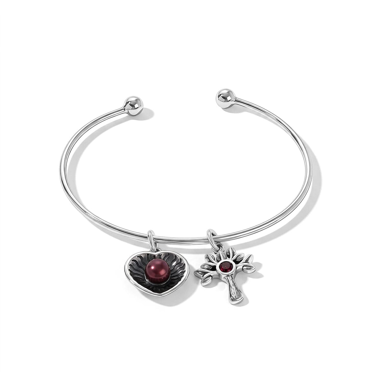 D''Joy Passport to Israel Artisan Crafted Red Freshwater Pearl, Premium Orissa Rhodolite Garnet Cuff Bracelet in Sterling Silver (7.25 In) 0.35 ctw