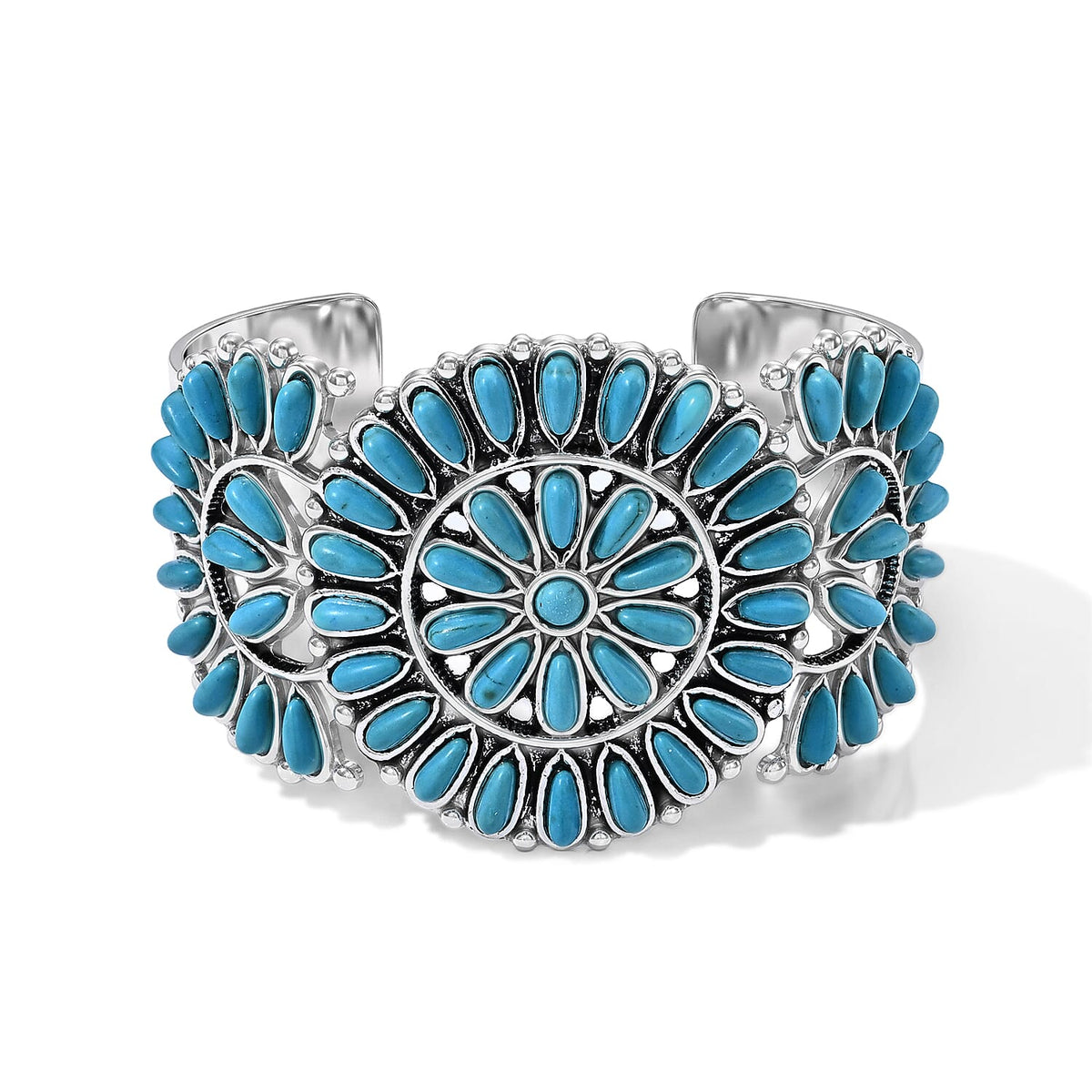 Blue Howlite Cactus Blooms Bangle Bracelet in Silvertone (7.5 In) 25.00 ctw