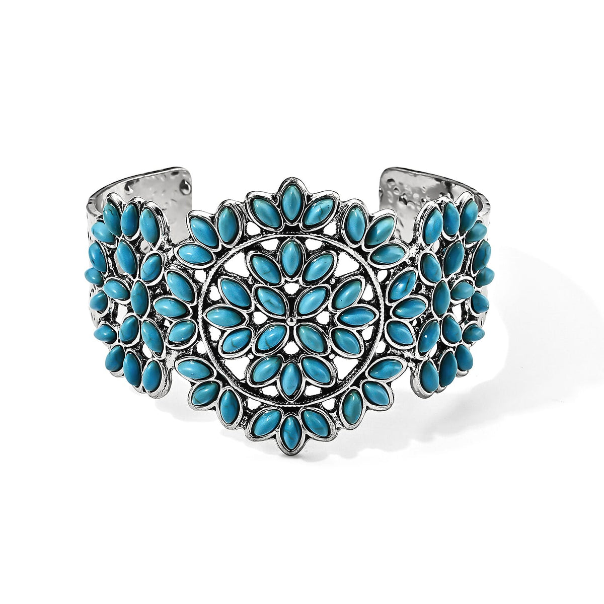 Blue Howlite Cactus Blooms Bangle Bracelet in Silvertone (7.5 In) 25.00 ctw