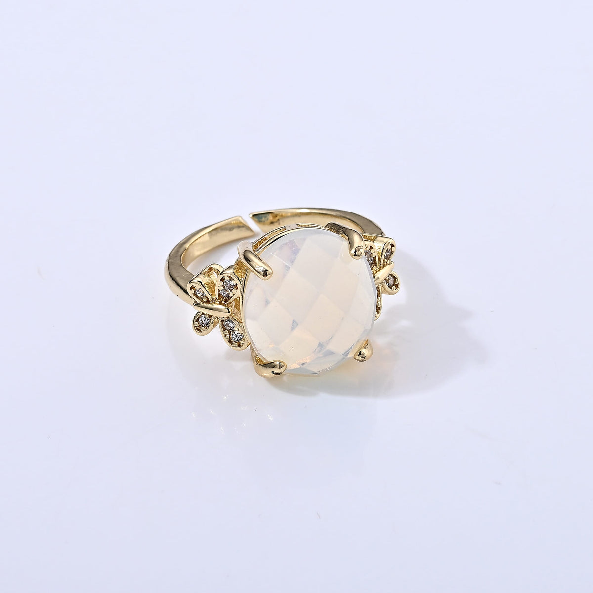Opalite and Simulated Diamond 13.01 ctw Ring in Goldtone (Adjustable)